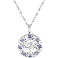 Zeeme Silber Halskette Silber 925 rhodiniert mit Lebensbaum-Motiv und Zirkonia-Steinen