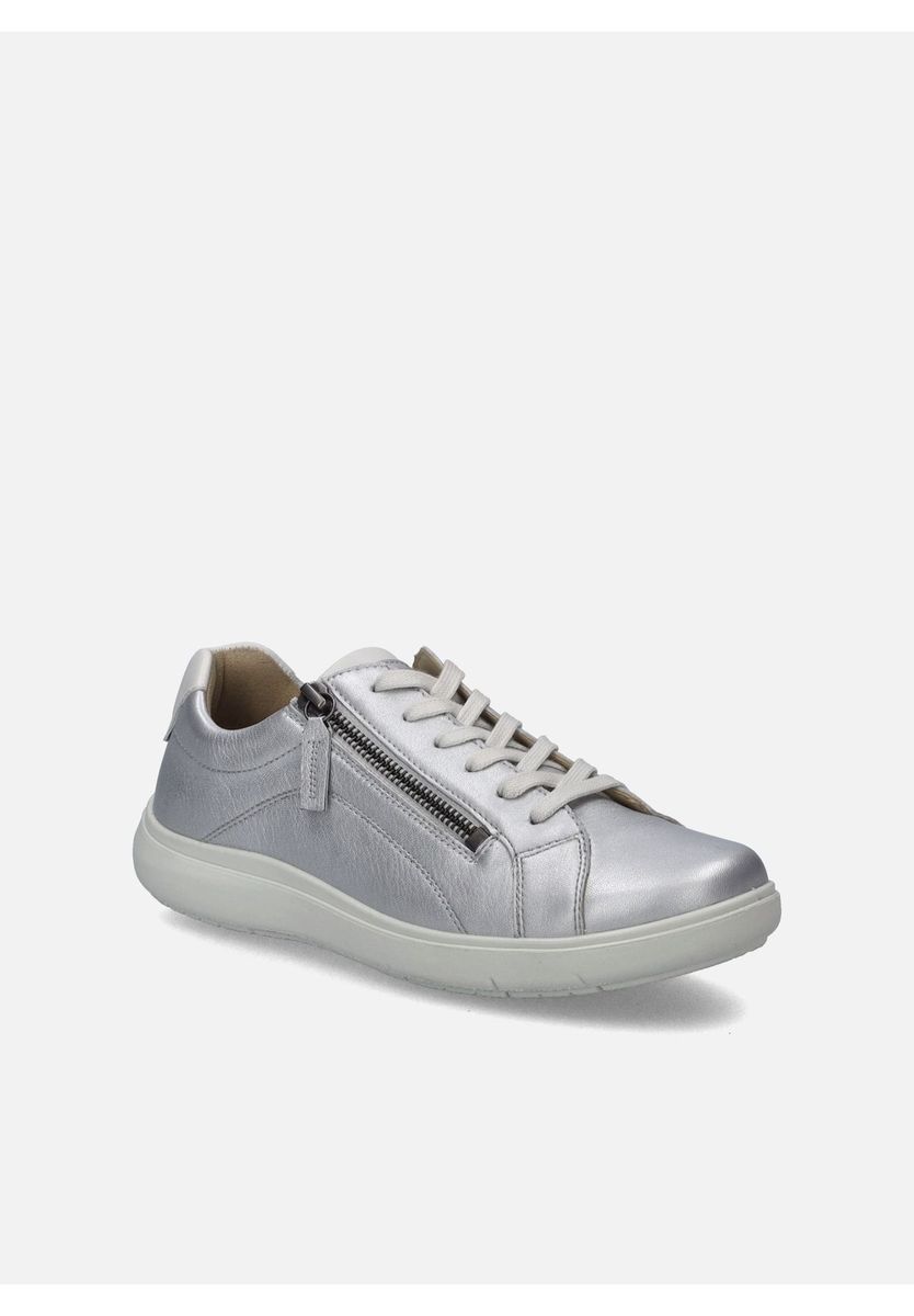 Silberner Leder-Sneaker mit Reißverschlussdetail