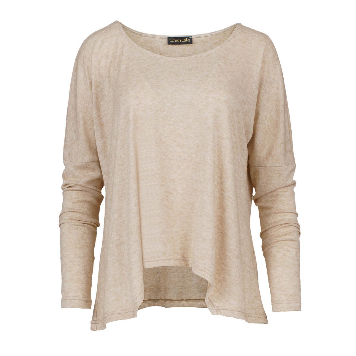 Beigefarbenes Melange-Strick-Taschentuch-Top