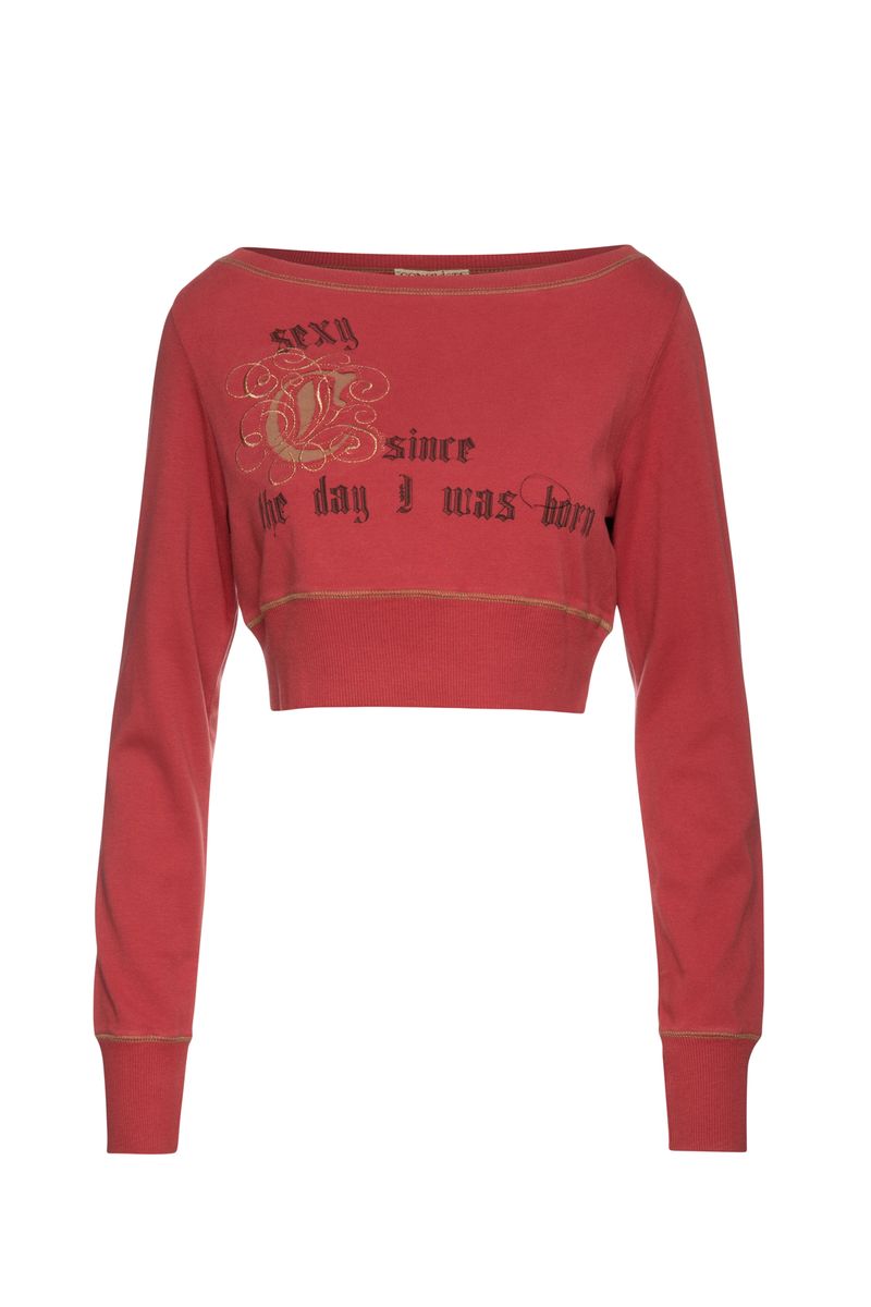 Dunkelrotes Crop-Print-Top mit appliziertem Detail