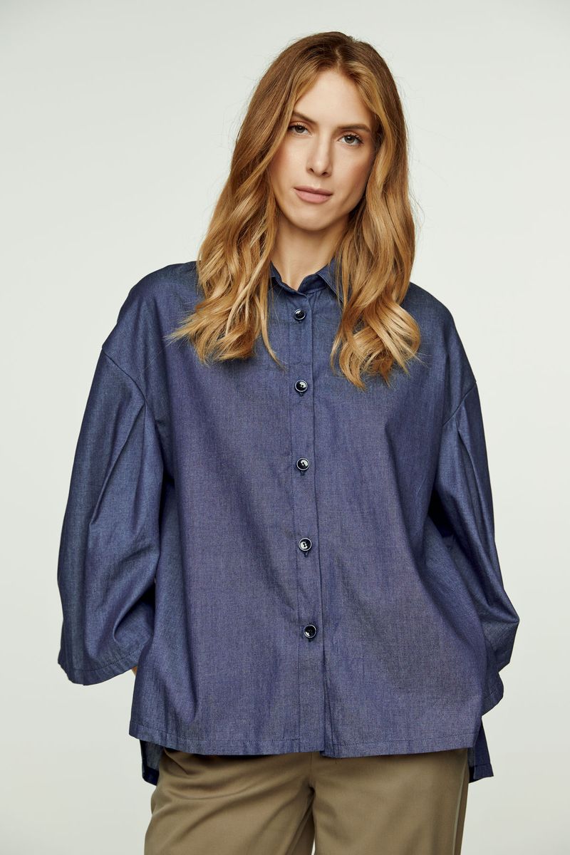 Oversize-Denim-Hemd mit Faltenärmeln