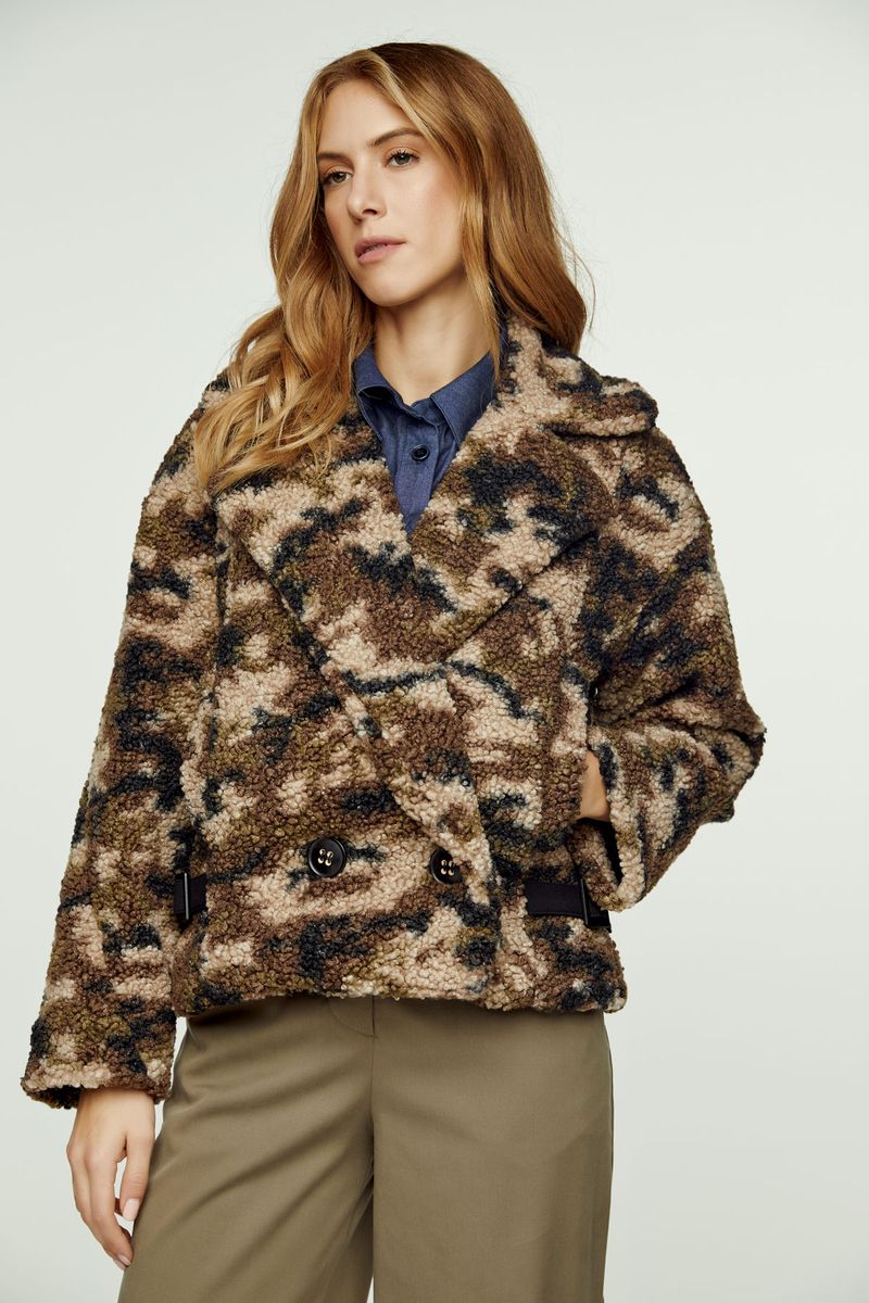 Bedruckte Jacke mit Knöpfen aus Kunstfell
