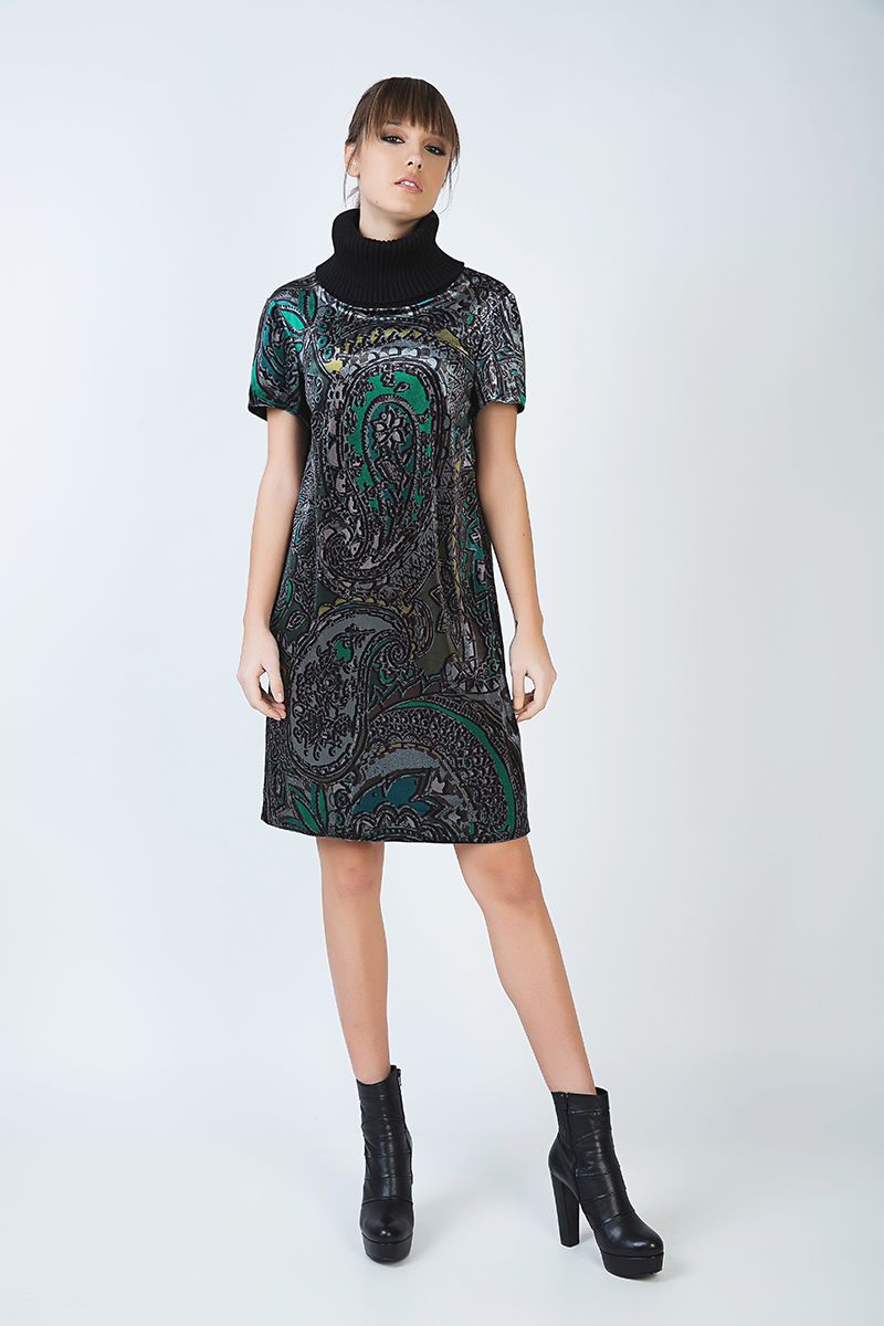 A-Linien-Kleid mit Rollkragen und Druck