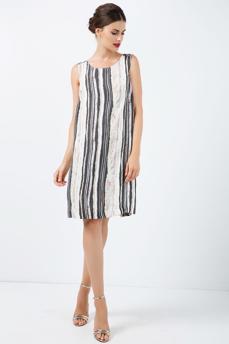 Gestreiftes gerades Kleid mit Gürtel