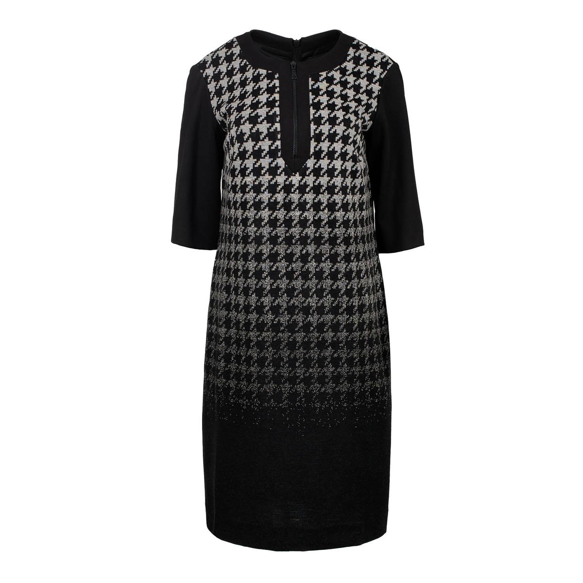 Midi-Strick-Jacquardkleid mit Ombré-Dogtooth-Print