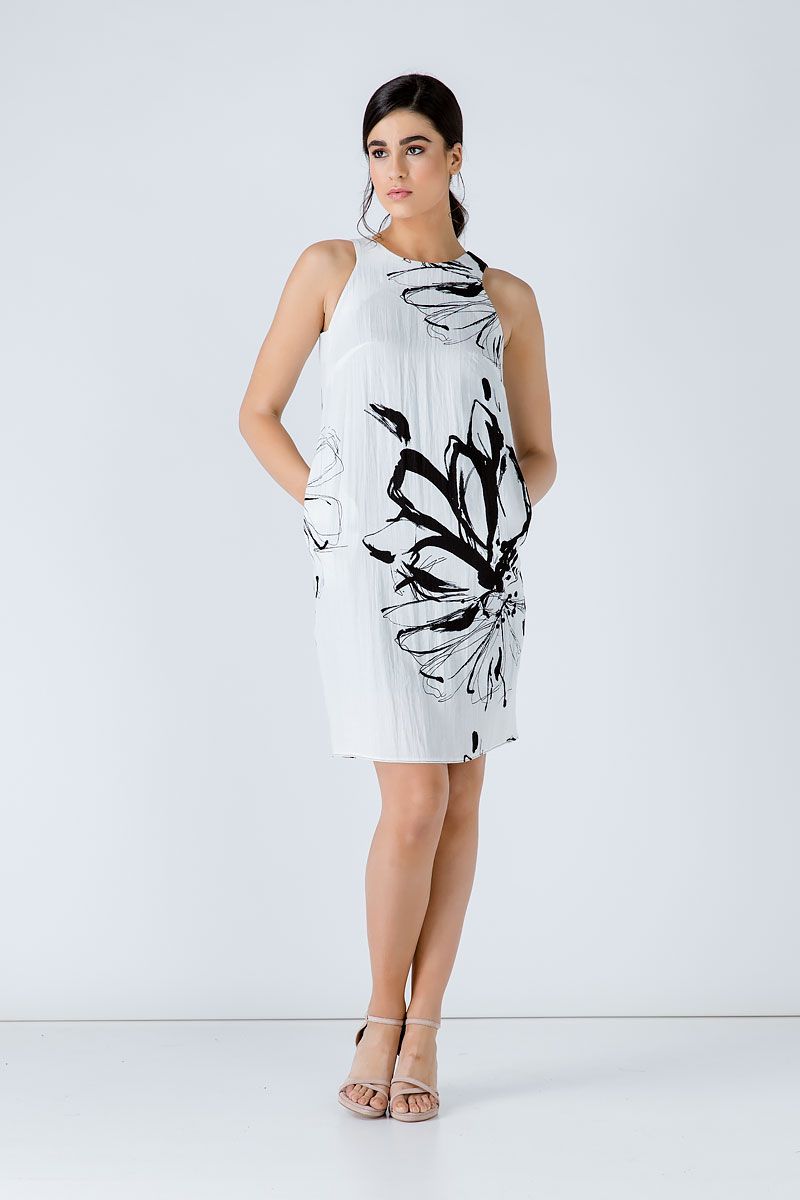 Ärmelloses Sackkleid mit Blumendruck