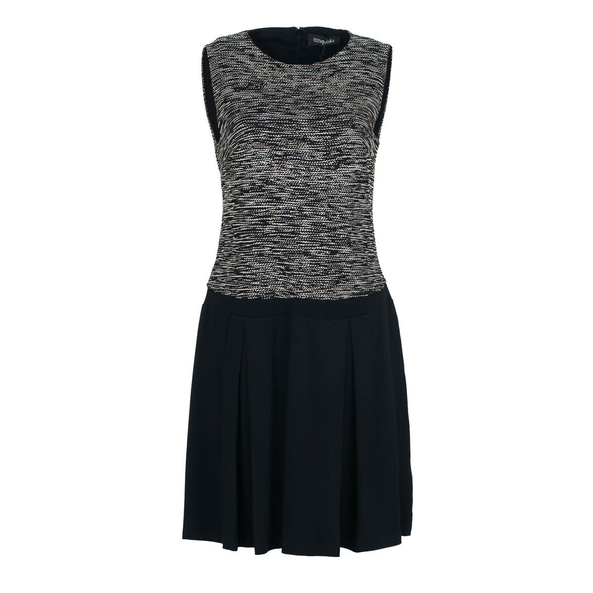 Ärmelloses Strickkleid mit einfarbigem Detail