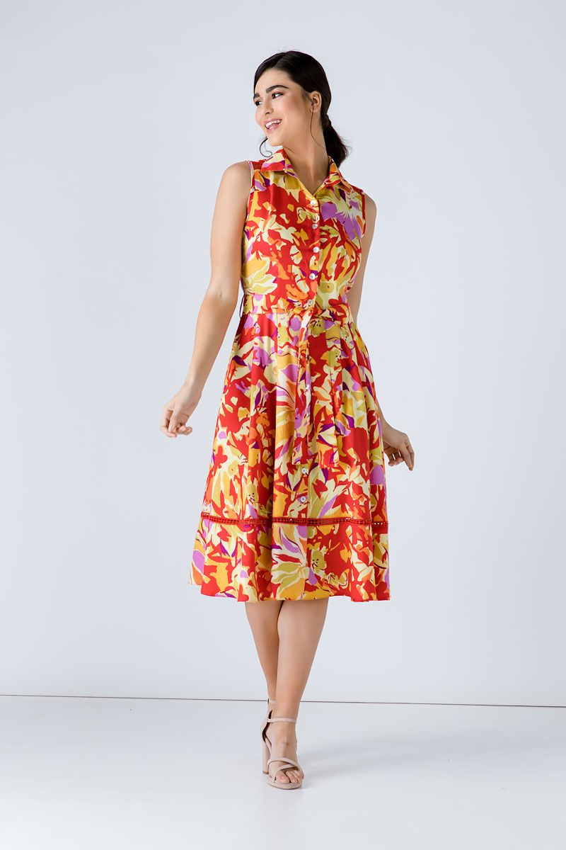 Farbenfrohes Hemdblusenkleid aus Baumwollpopeline