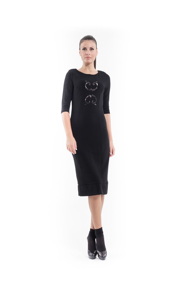 Stretchkleid mit Paillettenbesatz in Schwarz