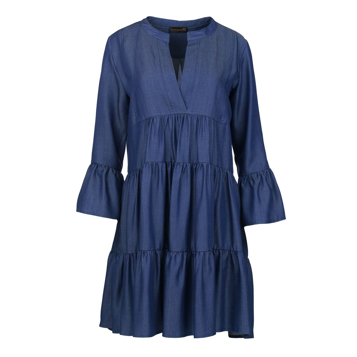 Satin-Denim-Kleid mit gerafften Nähten