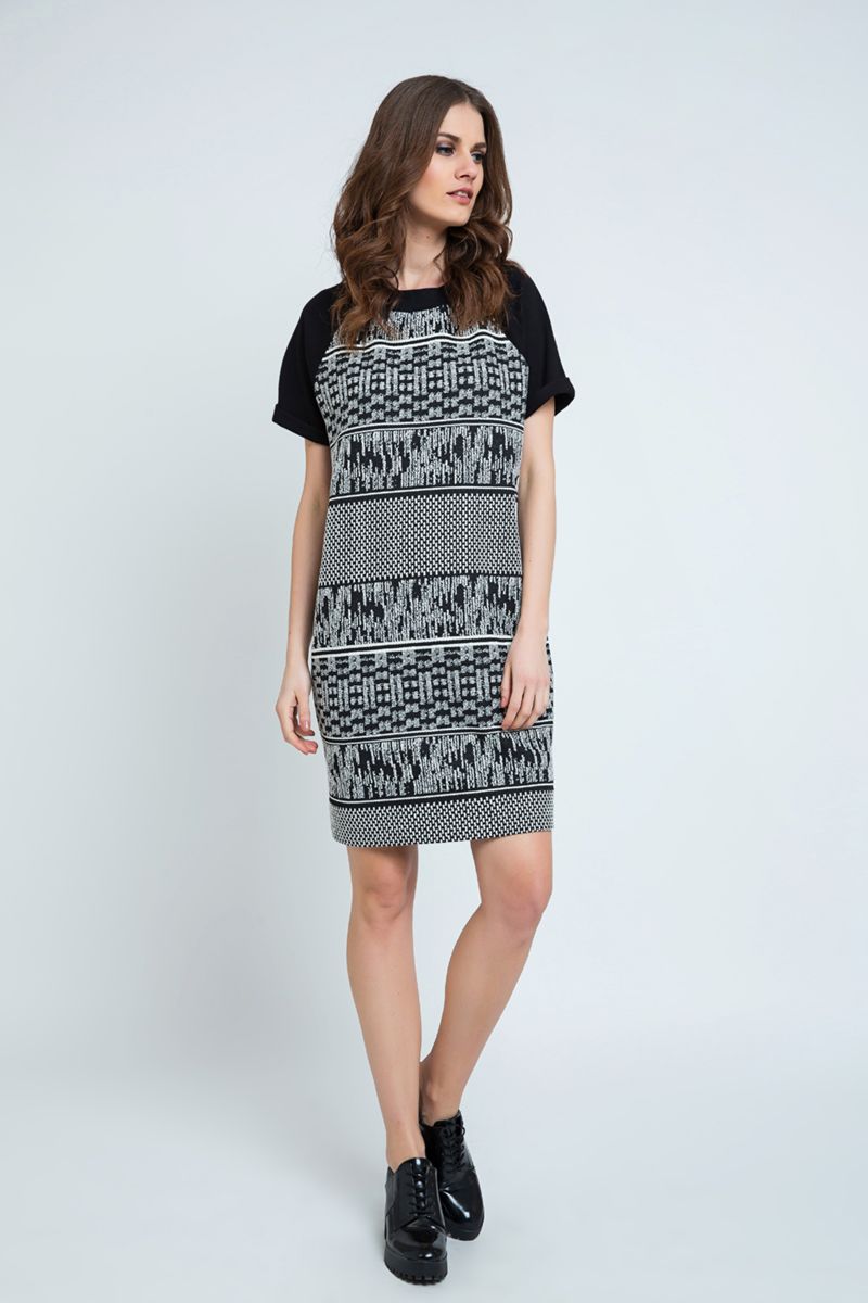 Schwarz-weißes kurzärmeliges gerades Kleid