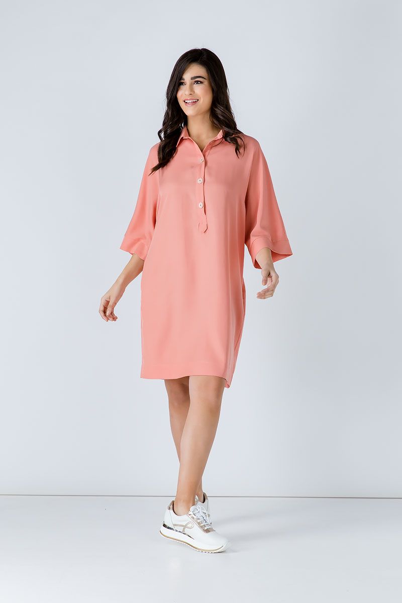 Übergroßes Korallen-Tencel-Kleid