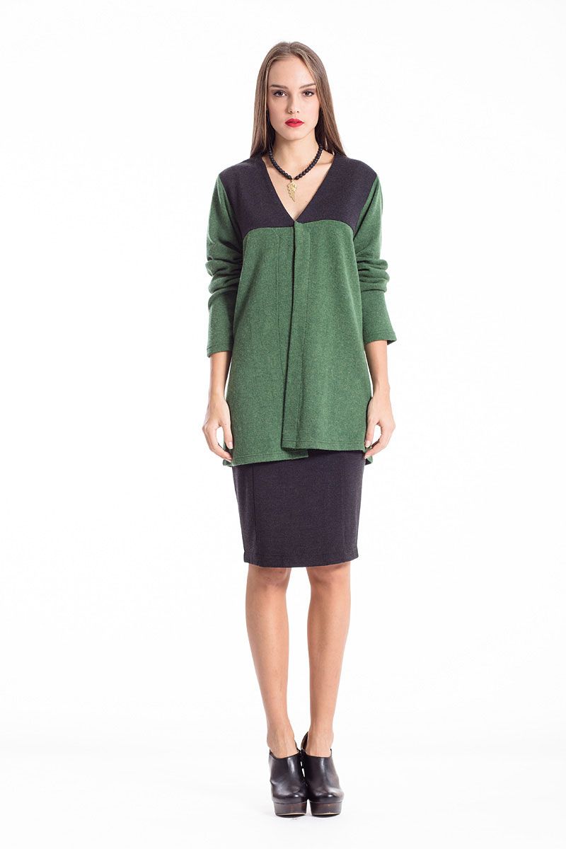 Wollmischung Block Farbe Strickjacke grün