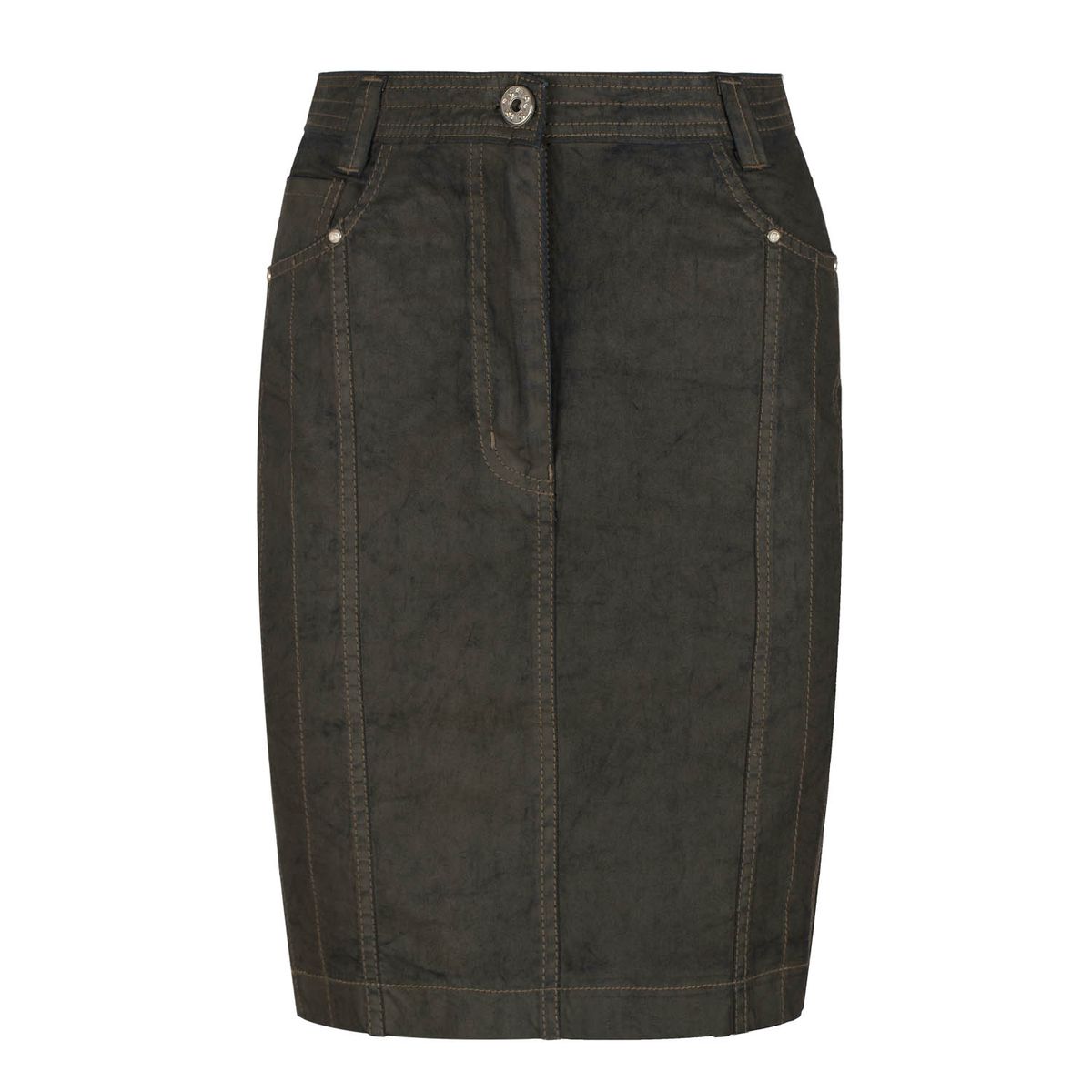Khaki Denim Style Fitted Rock mit Nähten