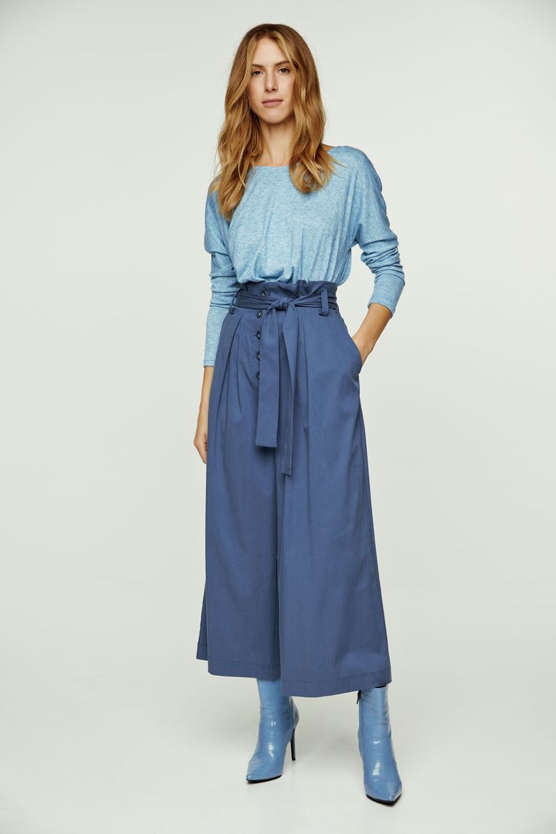 Hellblaues Mélange-Taschentuch-Strick-Top