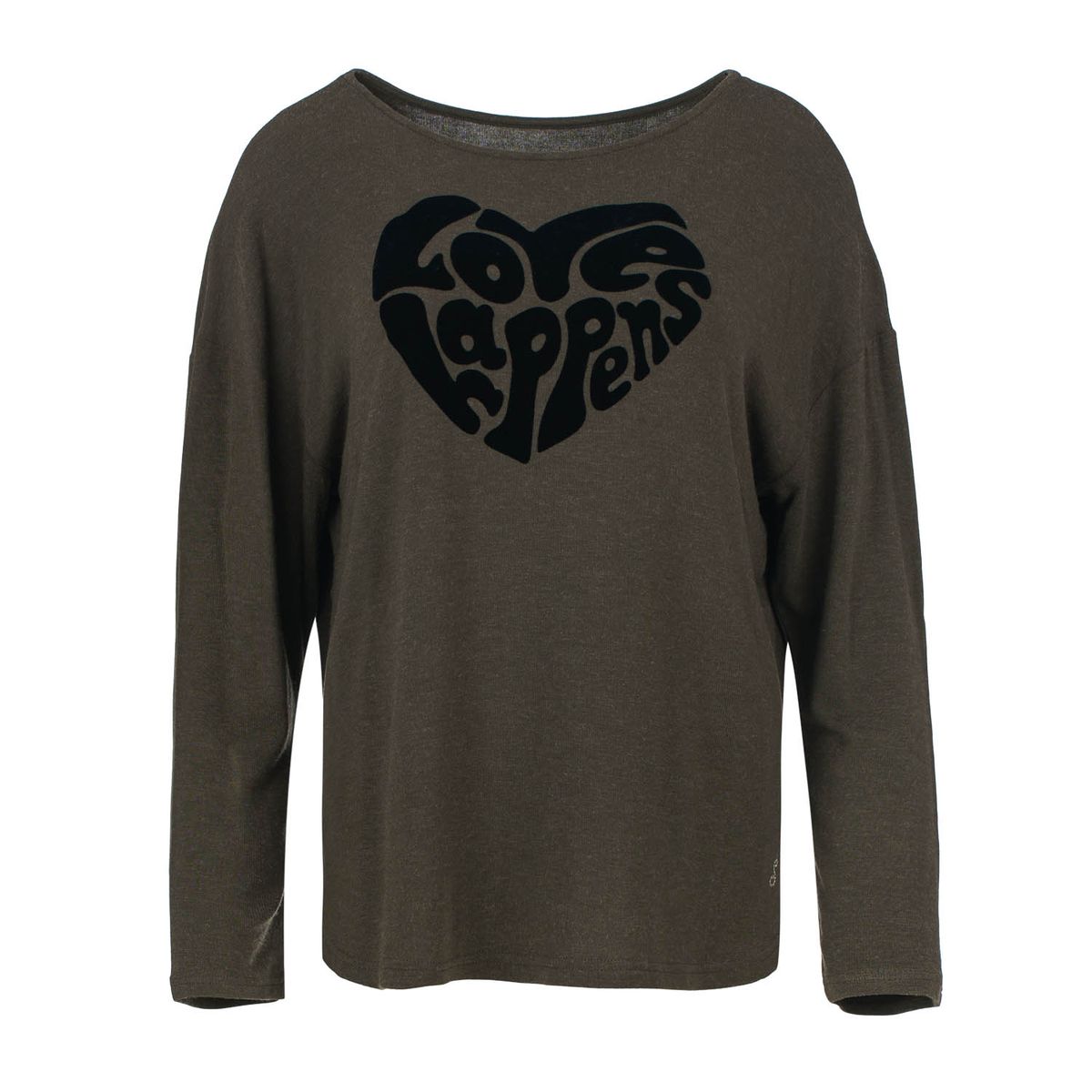 Batwing-Top aus Wollmischung mit Flockmotiv