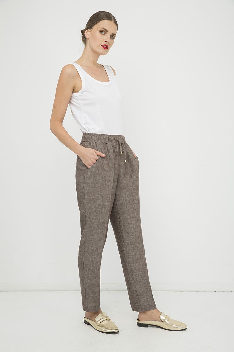 Lange Leinenhose mit Bindedetail