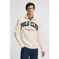 Sweatshirt ecru mit halbem Reißverschluss und Logo Established 2012 Polo Club