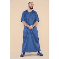 Blauer Thobe Jubba für Herren, islamischer arabischer marokkanischer Saudi-Kaftan mit Reißverschluss und arabischer Robe