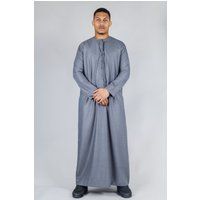 Graue Thobe Emirati islamische Jubba Robe Eid Quaste Slim Fit für Herren