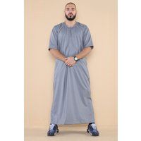 Grauer Thobe Jubba für Herren, islamischer arabischer marokkanischer Saudi-Kaftan mit Reißverschluss und arabischer Robe