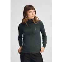 Rollkragenpullover dunkelgrau meliert aus Wollgemisch mit gesticktem Rigby Go-Logo