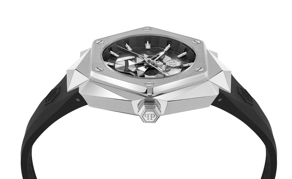 Geometrische Totenkopf-Uhr mit Silikonarmband