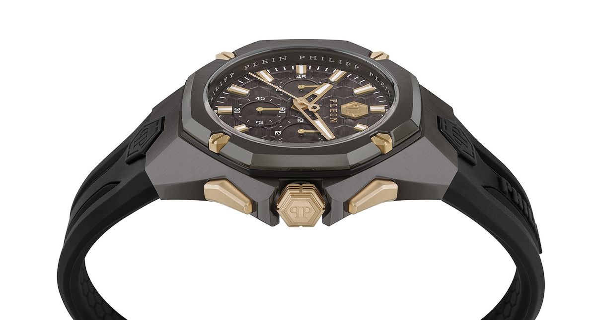 Oktogonaler Chronograph mit Silikonarmband
