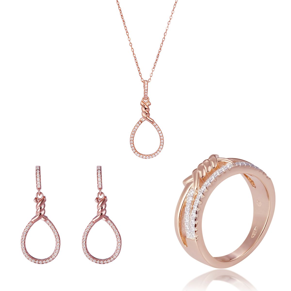 Orphelia 'Aava' Damen-Set aus 925er Sterlingsilber: Halskette + Ohrringe + Ring – Rosé SET-7421