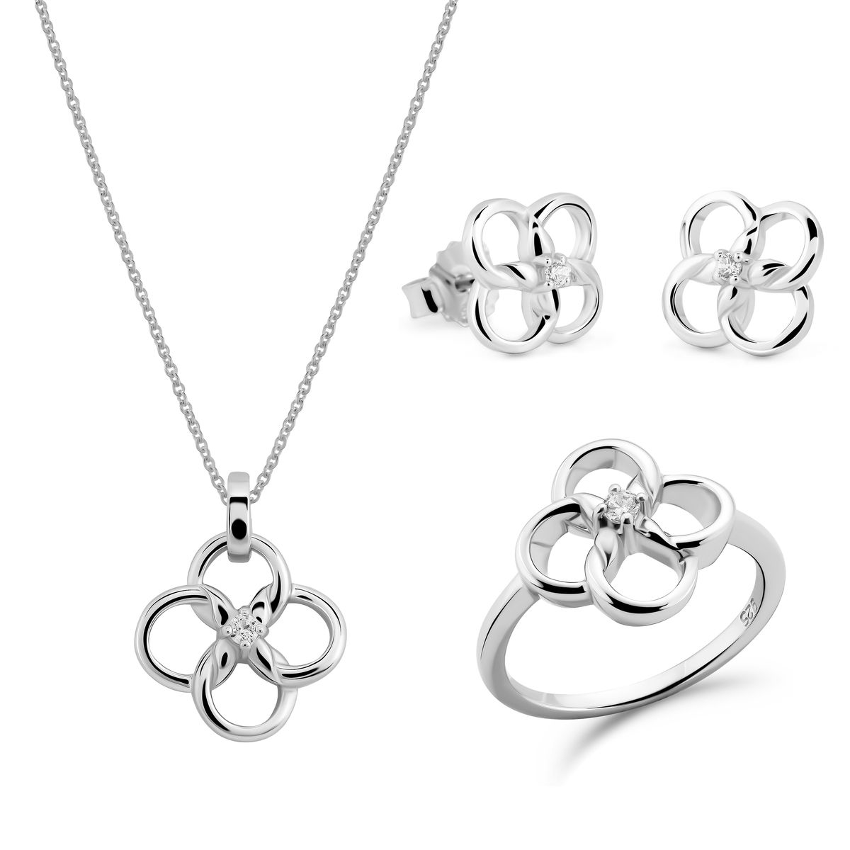 Orphelia 'Aida' Damen-Set aus 925er Sterlingsilber: Halskette + Ohrringe + Ring – Silber SET-7472