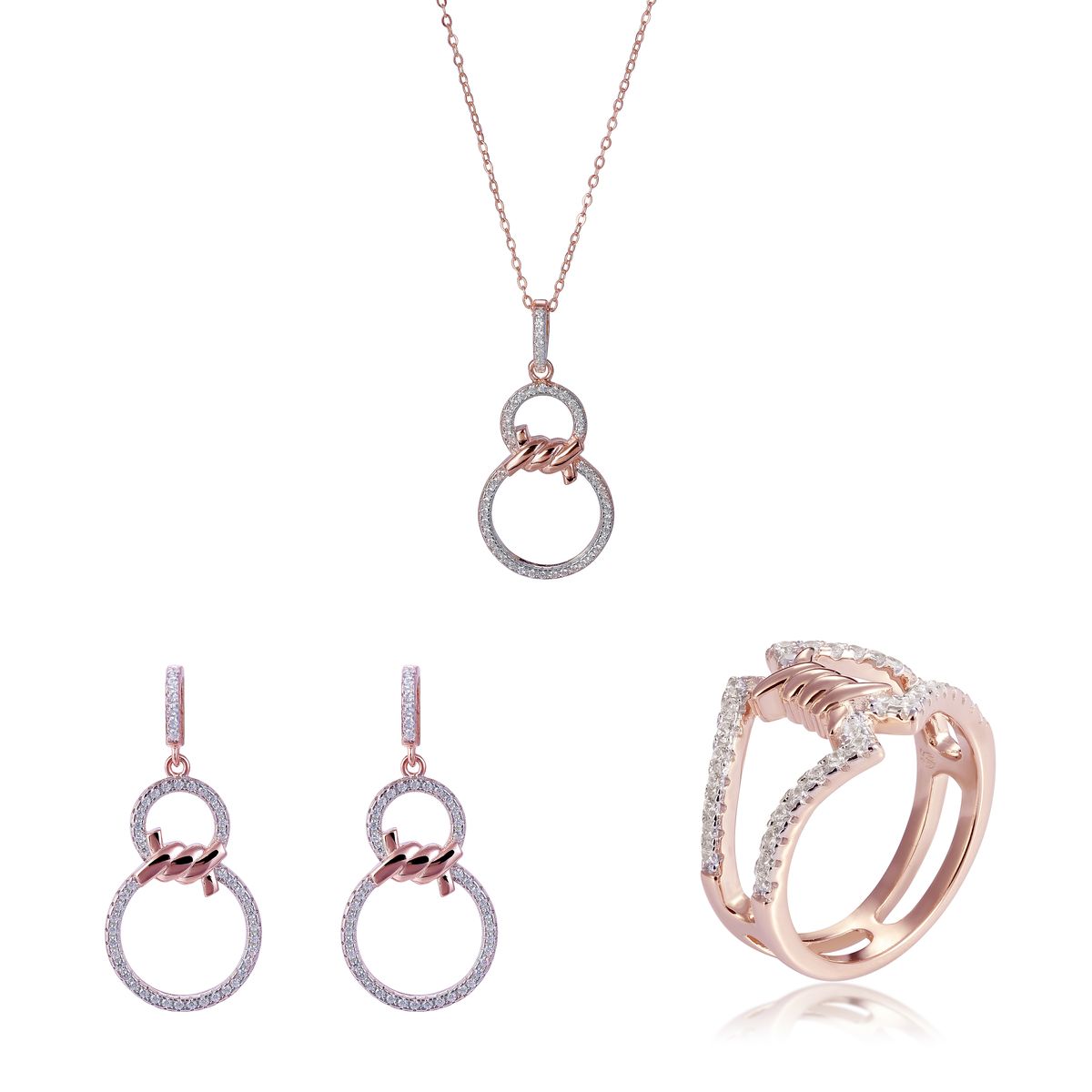 Orphelia 'Aavia' Damen 925 Sterling Silber Set: Halskette + Ohrringe + Ring - Rose SET-7422