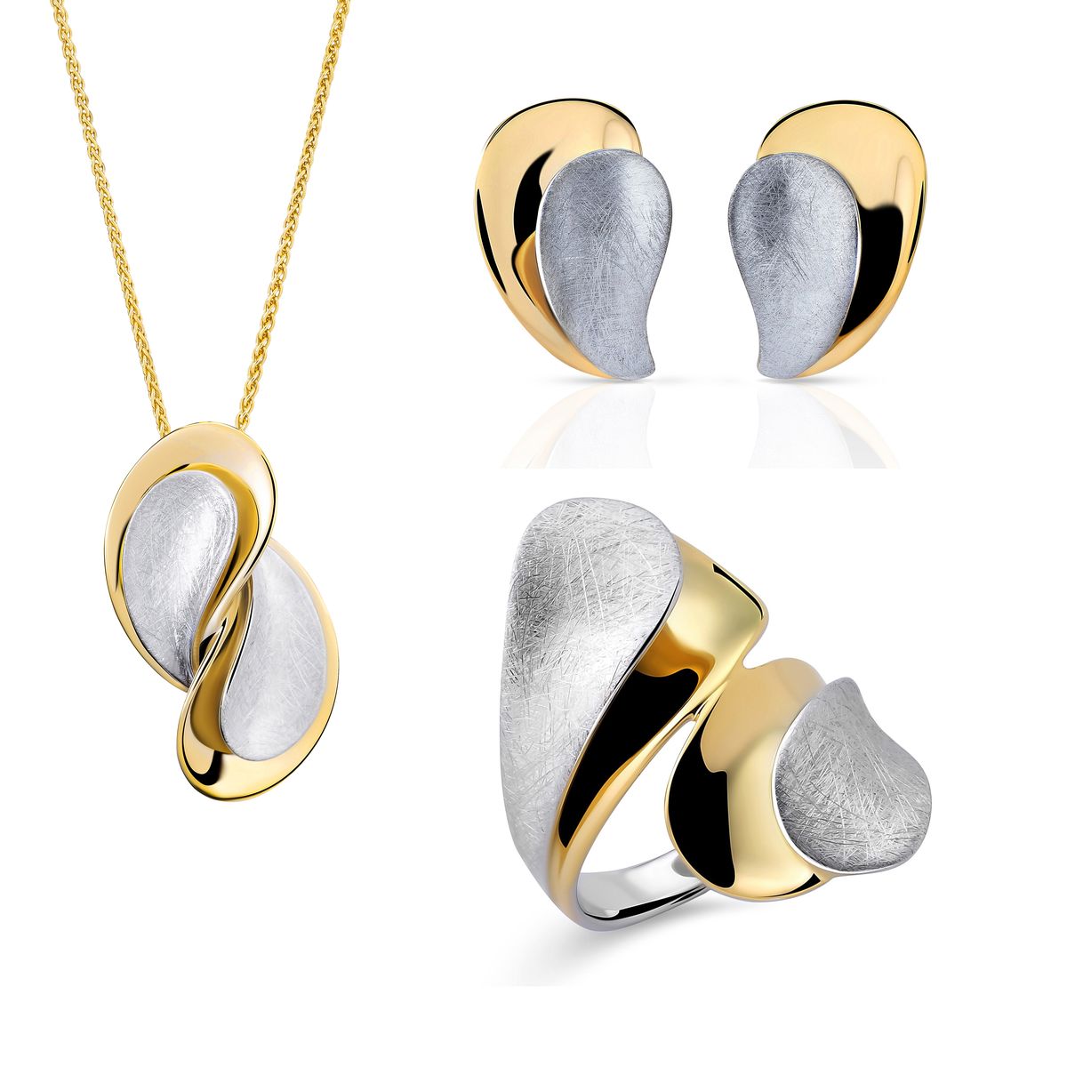 Orphelia 'Ameliana' Damen-Set aus 925er Sterlingsilber: Halskette + Ohrringe + Ring – Silber/Gold SET-7508