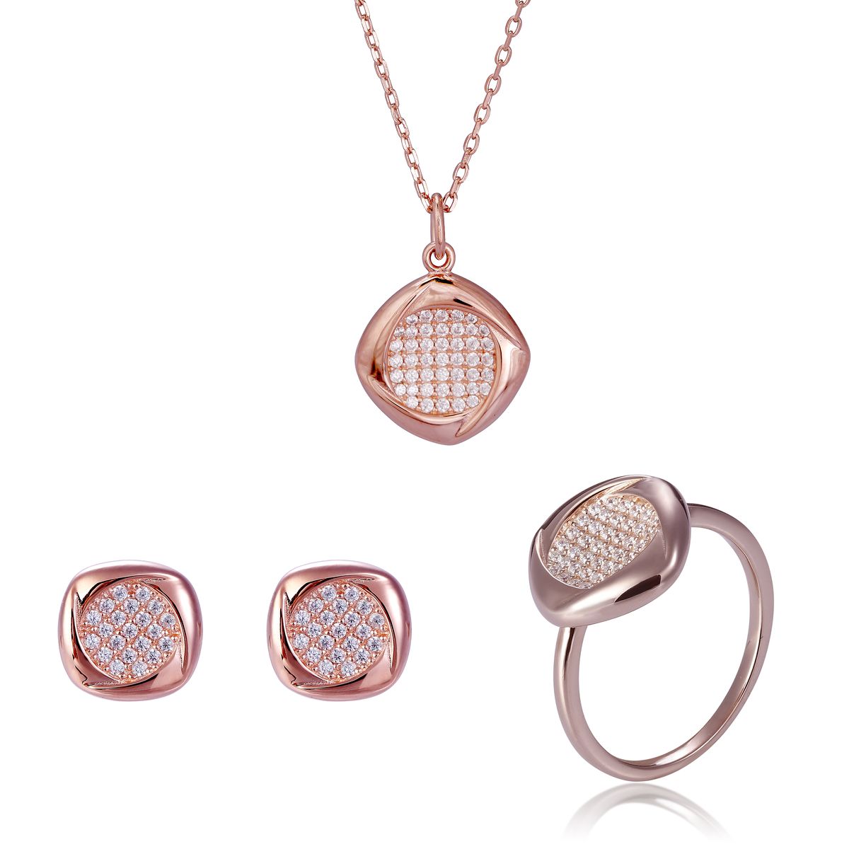 Orphelia 'Amalia' Damen-Set aus 925er Sterlingsilber: Halskette + Ohrringe + Ring – Rosé SET-7442