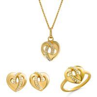 Orphelia 'Amore' Damen 925 Sterling Silber Set: Halskette + Ohrringe + Ring - Gold SET-7577/G