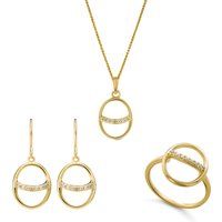 Orphelia 'Amaliada' Damen 925 Sterling Silber Set: Halskette + Ohrringe + Ring - Gold SET-7572