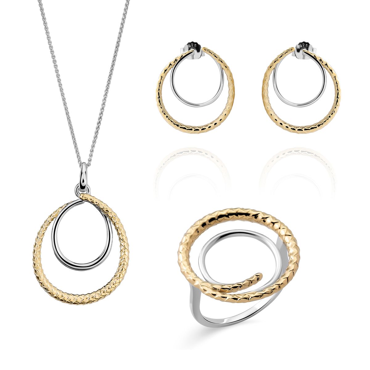 Orphelia 'Bastien' Damen-Set aus 925er Sterlingsilber: Halskette + Ohrringe + Ring – Silber/Gold SET-7499