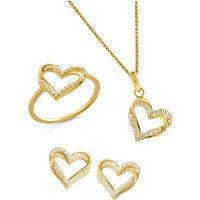 Orphelia 'Cecilia' Damen 925 Sterling Silber Set: Halskette + Ohrringe + Ring - Gold SET-7584/G