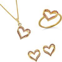 Orphelia 'Cecilia' Damen 925 Sterling Silber Set: Halskette + Ohrringe + Ring - Gold SET-7584/R
