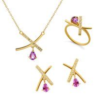 Orphelia 'Charlotte' Damen 925 Sterling Silber Set: Halskette + Ohrringe + Ring - Gold SET-7580/A