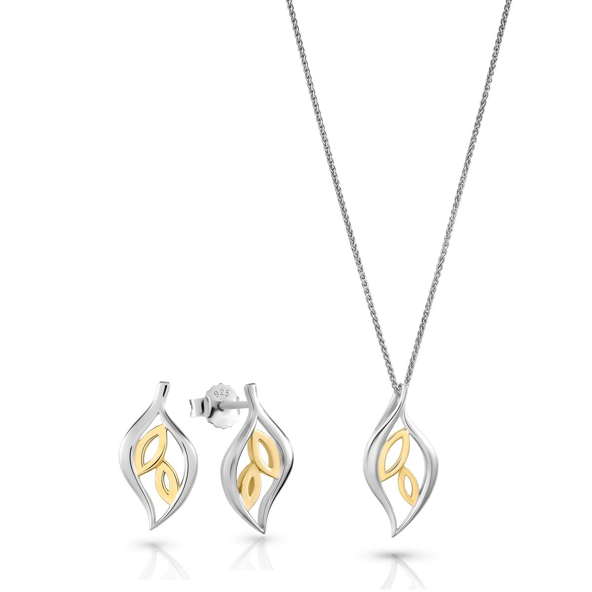 Orphelia 'Charlotte' Damen 925 Sterling Silber Set: Kettenanhänger + Ohrringe - Silber/Gold SET-7523