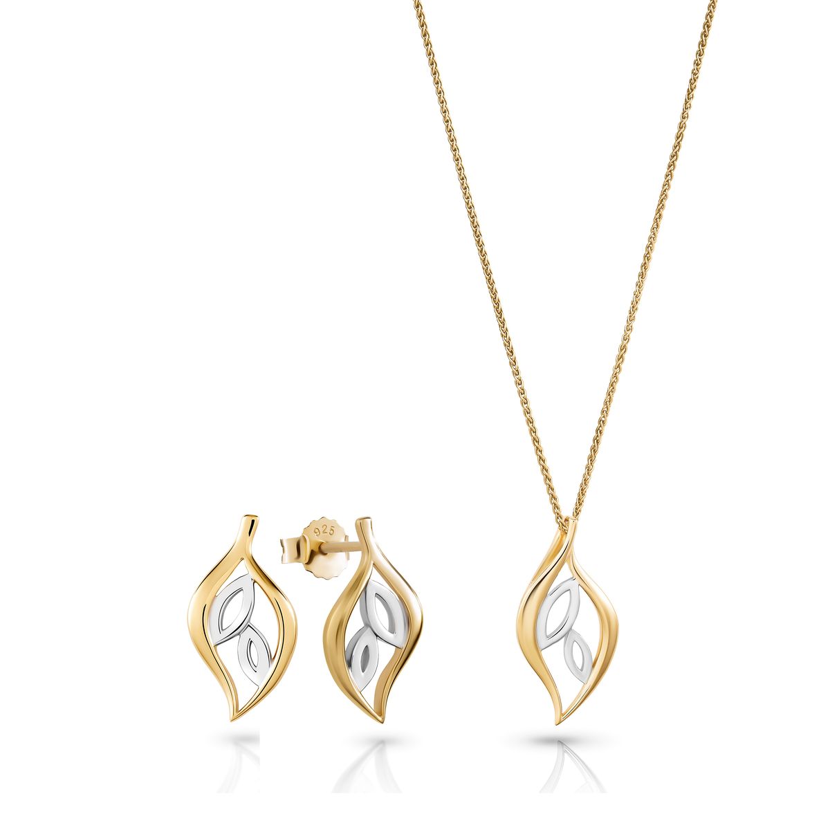 Orphelia 'Charlotte' Damen 925 Sterling Silber Set: Kettenanhänger + Ohrringe - Silber/Gold SET-7523/G