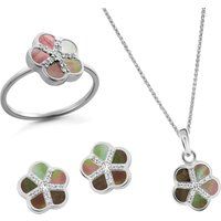 Orphelia 'Daisy' Damen 925 Sterling Silber Set: Halskette + Ohrringe + Ring - Silber SET-7585