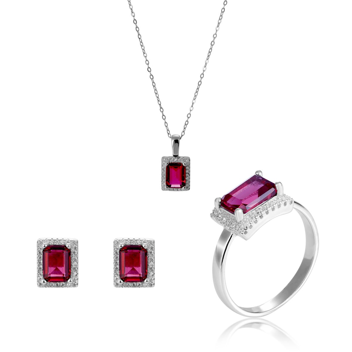 Orphelia 'Enora' Damen 925 Sterlingsilber Set: Halskette + Ohrringe + Ring - Silber SET-7425/RU