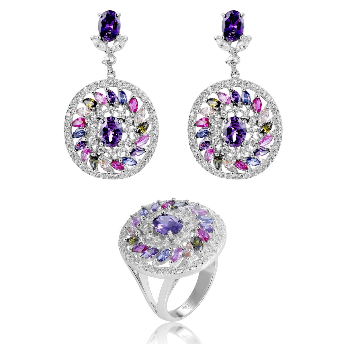 Orphelia 'Enya' Damen 925er Sterling Silber Set: Ohrringe + Ring - Silber SET-7428