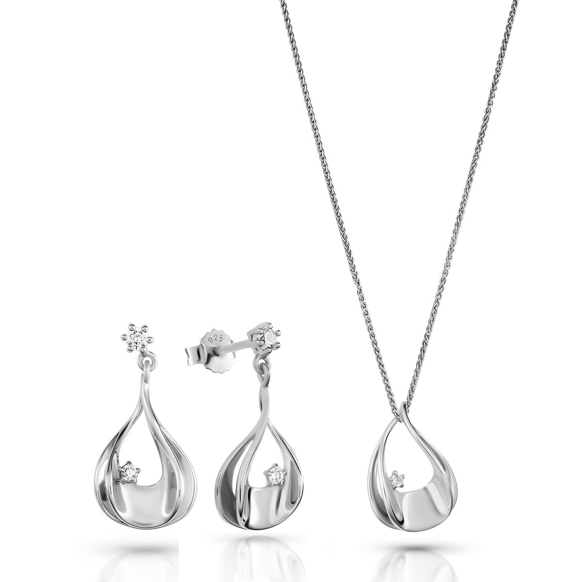 Orphelia 'Etoile' Damen 925 Sterling Silber Set: Kettenanhänger + Ohrringe - Silber SET-7524