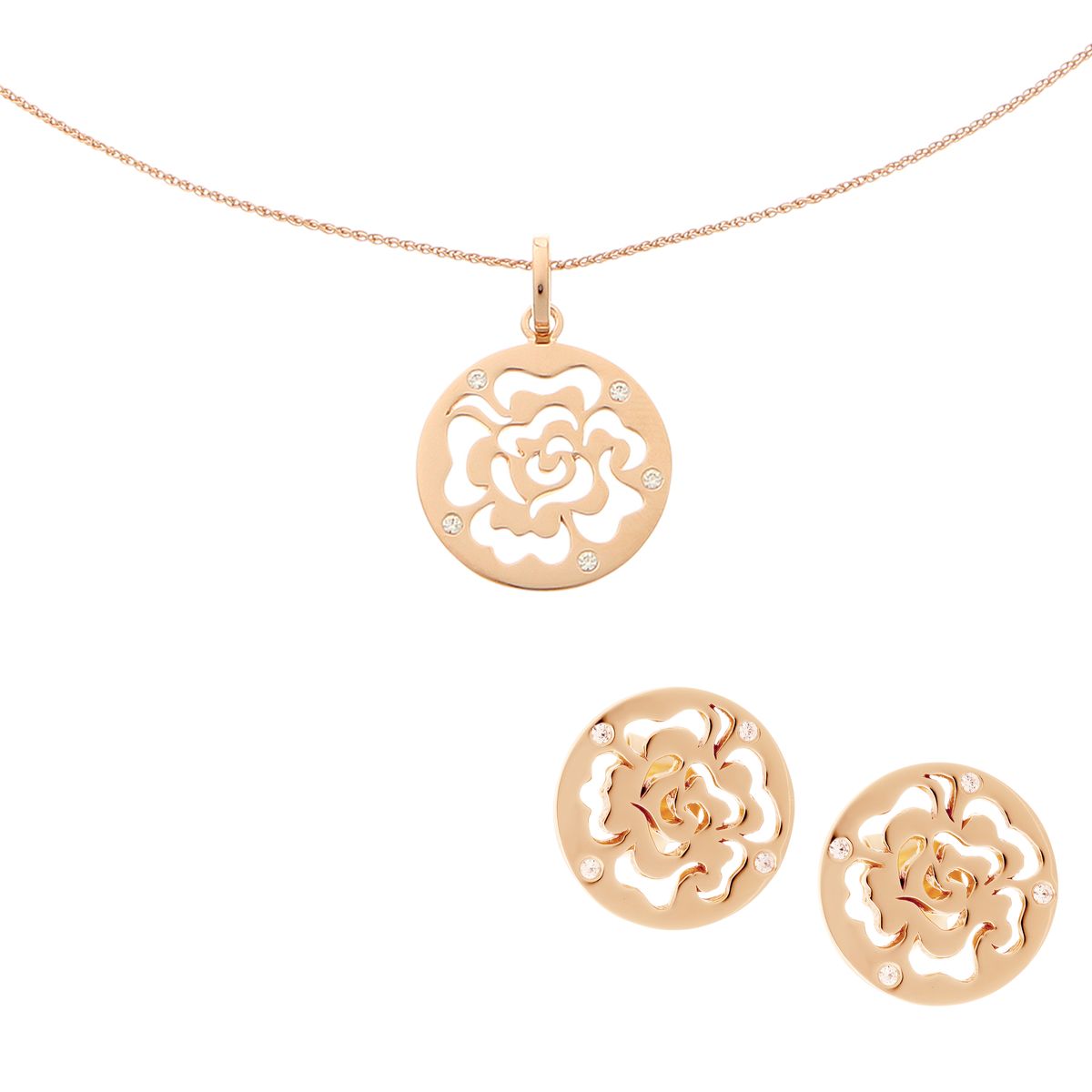 Orphelia 'Fiore' Damen 925 Sterling Silber Set: Kettenanhänger + Ohrringe - Rosé SET-7079/1