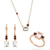 Orphelia 'Fira' Damen 925 Sterlingsilber Set: Halskette + Ohrringe + Ring - Rose SET-7571/RG