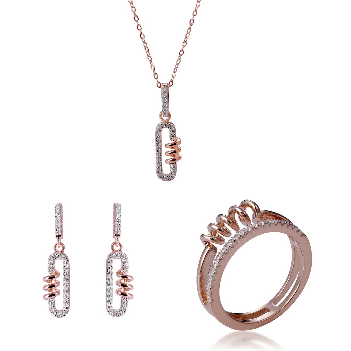 Orphelia 'Gigi' Damen-Set aus 925er Sterlingsilber: Halskette + Ohrringe + Ring – Rosé SET-7438