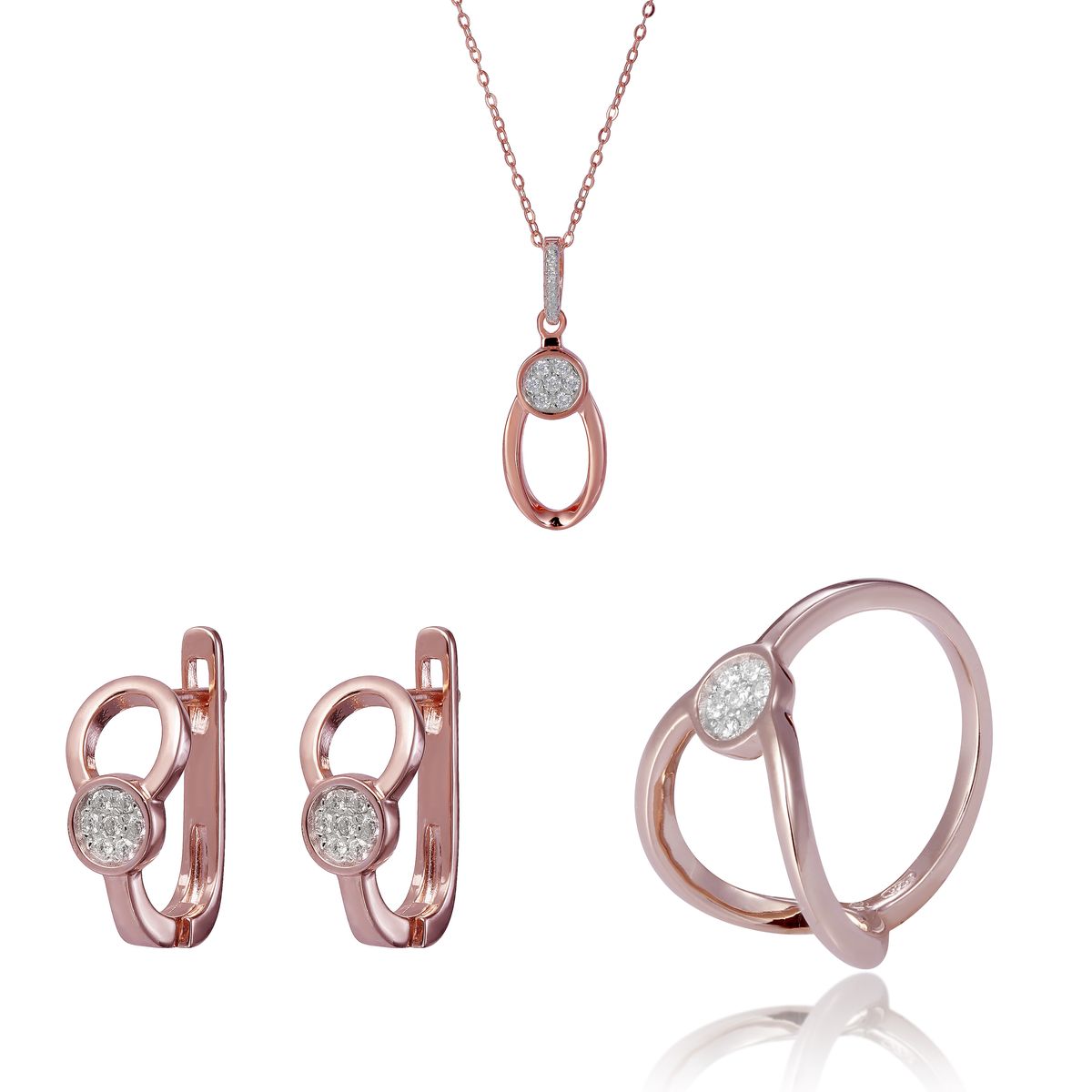 Orphelia 'Gigi' Damen-Set aus 925er Sterlingsilber: Halskette + Ohrringe + Ring – Rosé SET-7439