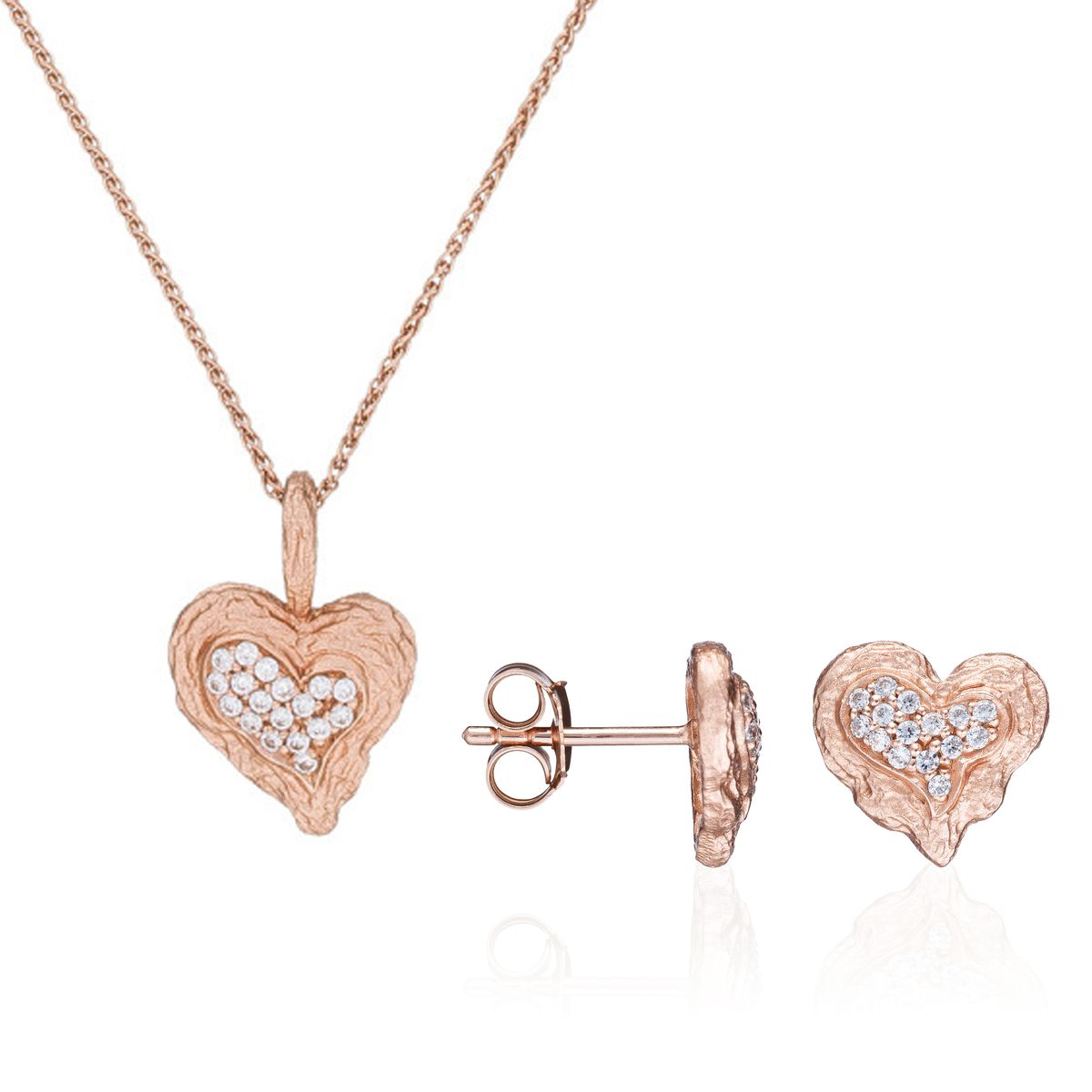Orphelia 'Hazel' Damen 925 Sterling Silber Set: Kettenanhänger + Ohrringe - Rosé SET-7082/1